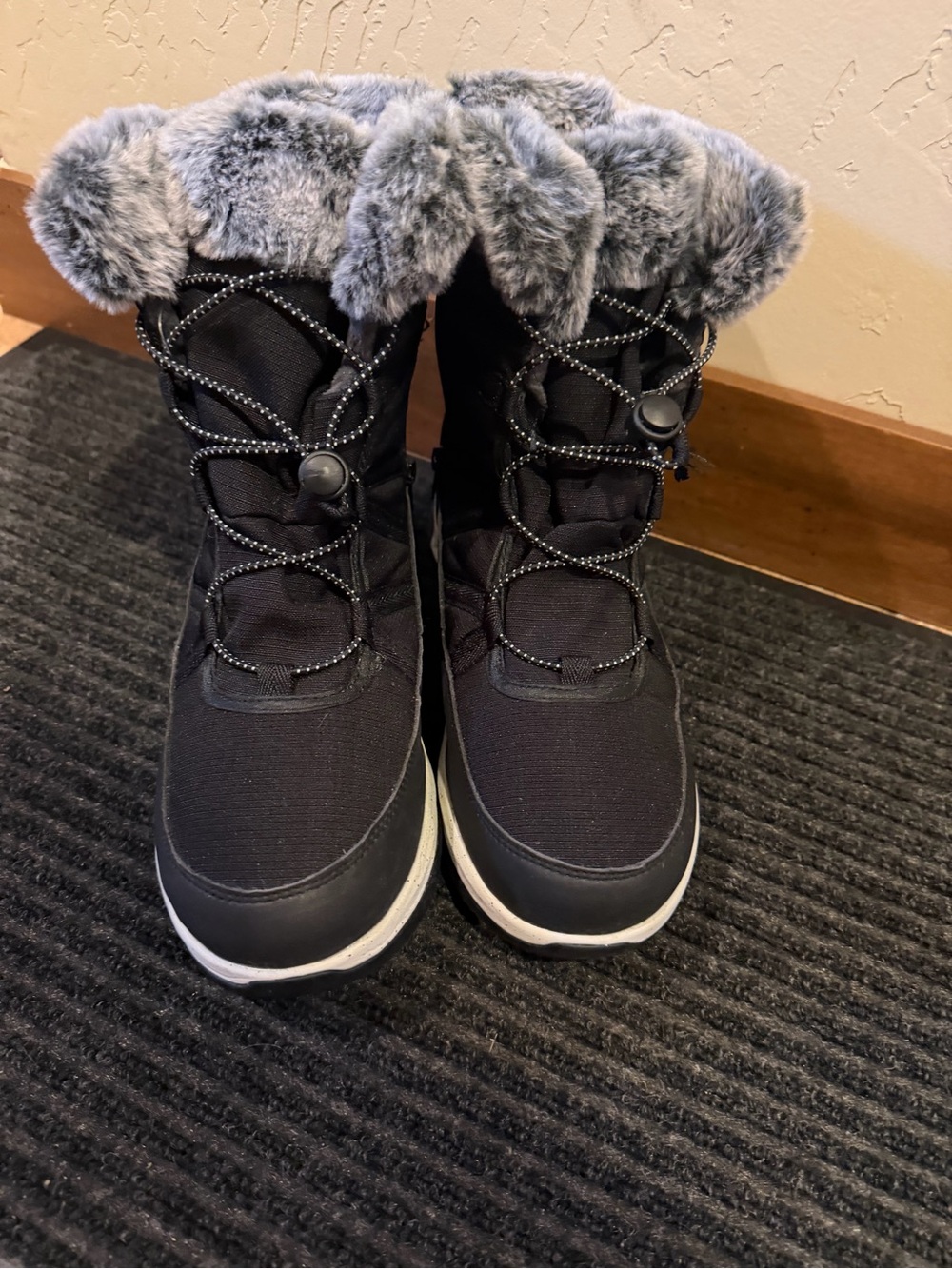 Women’s Kamik Stormy Black Winter Faux Fur-Trim Snow Boots